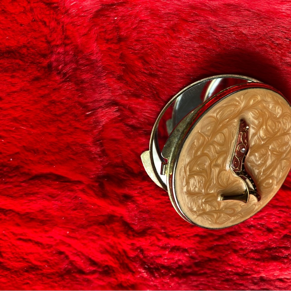 Vintage Gold and Tan Compact Mirror